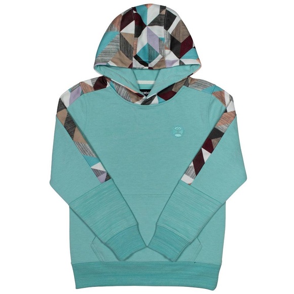 Hooey “Canyon” Hoodie Turquoise Multi-Color Hood & Sleeves Girls Youth Large - Picture 1 of 8